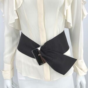 Furla (Large) Genuine Leather Dark Brown Waist Belt, Silver High Polish Hardware